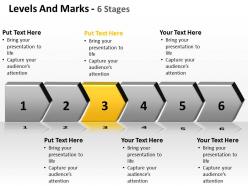 Levels and marks shown by side arrows interconnected 6 stages powerpoint templates 0712