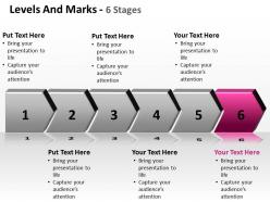Levels and marks shown by side arrows interconnected 6 stages powerpoint templates 0712