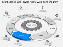 Li eight staged gear cycle arrow with icons diagram powerpoint template slide