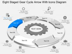 Li eight staged gear cycle arrow with icons diagram powerpoint template slide