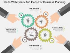 Li hands with gears and icons for business planning flat powerpoint design