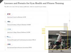 Licenses And Permits For Gym Health And Fitness Training Ppt Powerpoint Presentation Infographic Skills