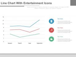 Line chart with entertainment icons month based analysis powerpoint slides