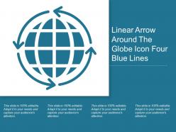 Linear arrow around the globe icon four blue lines