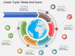 Linear arrow cycle globe and icons ppt presentation slides