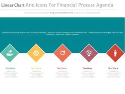 Linear Chart And Icons For Financial Progress Agenda Flat Powerpoint Design