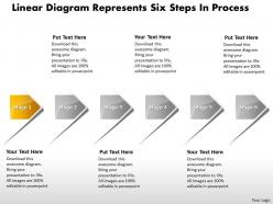 Linear diagram represents six stage process flow chart template powerpoint slides
