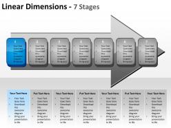 Linear dimensions 7 stages shown by arrows and text boxes inside powerpoint templates 0712