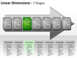 Linear dimensions 7 stages shown by arrows and text boxes inside powerpoint templates 0712