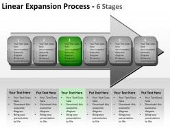 Linear expansion process 6 stages shown by arrows and text boxes inside powerpoint templates 0712