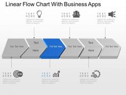 Linear flow chart with business apps powerpoint template slide