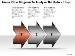 Linear flow diagram to analyze the data 3 stages chart production powerpoint slides