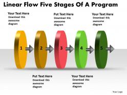 Linear flow five stages of program powerpoint chart slides