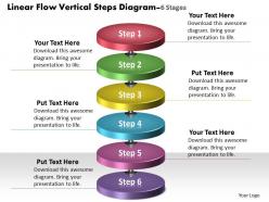 Linear flow vertical steps diagram 6 stages process charts examples powerpoint templates