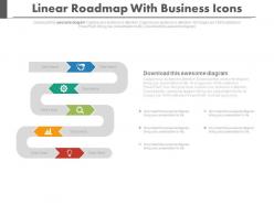 Linear roadmap with business icons powerpoint slides