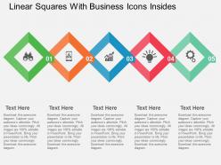 Linear squares with business icons insides flat powerpoint design