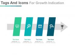 Linear tags and icons for growth indication powerpoint slides