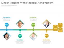 Linear timeline with financial achievement powerpoint slides