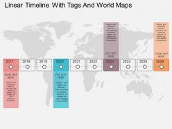 Linear timeline with tags and world map ppt presentation slides
