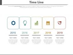 Linear timeline with year and business icons powerpoint slides