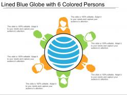 Lined blue globe with 6 colored persons