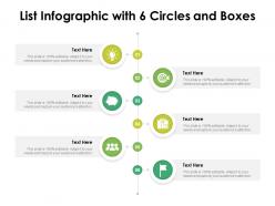 List infographic with 6 circles and boxes