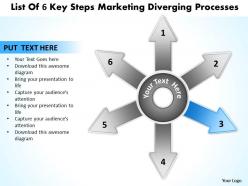 List of 6 key steps marketing diverging processes radial chart powerpoint templates