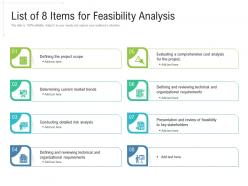List of 8 items for feasibility analysis