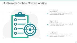 List Of Business Goals For Effective Working In Powerpoint And Google Slides
