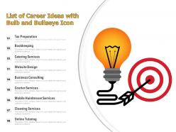 List of career ideas with bulb and bullseye icon
