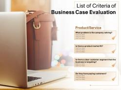List of criteria of business case evaluation