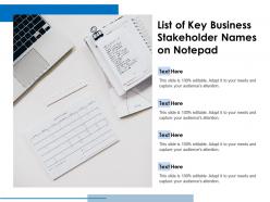 List of key business stakeholder names on notepad
