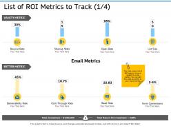List Of ROI Metrics To Track Conversions Ppt Powerpoint Presentation Inspiration Deck