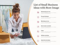 List of small business ideas with store image