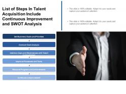 List Of Steps In Talent Acquisition Include Continuous Improvement And Swot Analysis