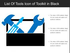 List of tools icon of toolkit in black