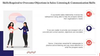 Listening And Communication Skills To Handle Sales Objections Training Ppt