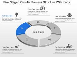 Lm five staged circular process structure with icons powerpoint template slide
