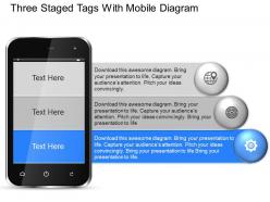 Lo three staged tags with mobile diagram powerpoint template