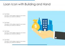 Loan icon with building and hand