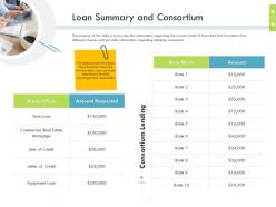 Loan Summary And Consortium Firm Guidebook Ppt Infographics