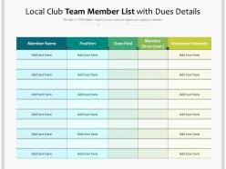 Local Club Team Member List With Dues Details