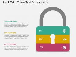 Lock with three text boxes icons flat powerpoint design