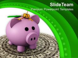 Locked piggy bank on dollars powerpoint templates ppt themes and graphics 0213