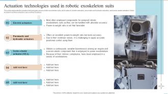 Locomotion Actuation Technologies Used In Robotic Exoskeleton Suits