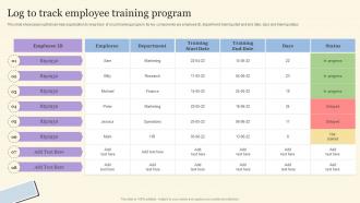 Log To Track Employee Training Program Workforce On Job Training Program For Skills Improvement
