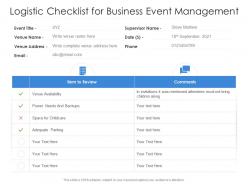 Logistic Checklist For Business Event Management