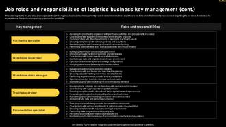 Logistics And Supply Chain Job Roles And Responsibilities Of Logistics Business Key Management BP SS Impressive Template