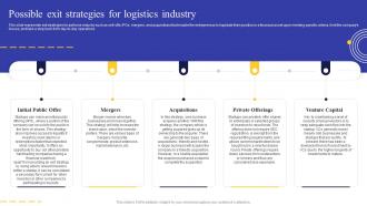 Logistics Business Plan Possible Exit Strategies For Logistics Industry BP SS