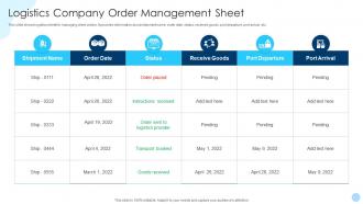Logistics Company Order Management Sheet